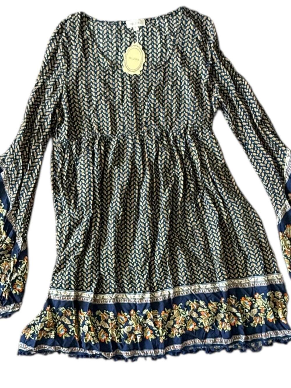 Velzera Boho Floral Bell Sleeve Tunic Dress XL Fit NWT